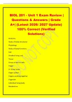 BIOL 201 - Unit 1 Exam Review &vert;&NewLine;Questions & Answers &vert; Grade&NewLine;A&plus;&vert; &lpar;Latest 2026&sol; 2027 Update&rpar;&NewLine;100&percnt; Correct &lpar;Verified&NewLine;Solutions&rpar;&NewLine;Anatomy&NewLine;Study of body structures&NewLine;Physiology&NewLine;Study of body function