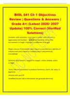 BIOL 541 Ch 1 Objectives&NewLine;Review &vert; Questions & Answers &vert;&NewLine;Grade A&plus;&vert; &lpar;Latest 2026&sol; 2027&NewLine;Update&rpar; 100&percnt; Correct &lpar;Verified&NewLine;Solutions&rpar;&NewLine;Compare&comma; with examples&comma; some ways in which cells may vary in&NewLine;appearance and function&period; -Size&colon; bacterial cell is a few&NewLine;micr