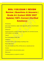 BIOL 1100 EXAM 1 REVIEW&NewLine;Review &vert; Questions & Answers &vert;&NewLine;Grade A&plus;&vert; &lpar;Latest 2026&sol; 2027&NewLine;Update&rpar; 100&percnt; Correct &lpar;Verified&NewLine;Solutions&rpar;&NewLine;Prokaryotes&NewLine;NO nuclear membrane&comma; s