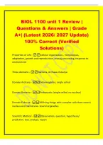 BIOL 1100 unit 1 Review &vert;&NewLine;Questions & Answers &vert; Grade&NewLine;A&plus;&vert; &lpar;Latest 2026&sol; 2027 Update&rpar;&NewLine;100&percnt; Correct &lpar;Verified&NewLine;Solutions&rpar;&NewLine;Properties of Life - cellular organization&comma;&comma; homeostasis&comma;&NewLine;adaptation&comma; growth and reproduction&comma; energy processing&comma; response to&NewLine;env