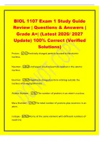 BIOL 1107 Exam 1 Study Guide&NewLine;Review &vert; Questions & Answers &vert;&NewLine;Grade A&plus;&vert; &lpar;Latest 2026&sol; 2027&NewLine;Update&rpar; 100&percnt; Correct &lpar;Verified&NewLine;Solutions&rpar;&NewLine;Proton -Positively charged particle located in the atomic&NewLine;nucleus&period;&NewLine;Neutron -Uncharged &lpar;neutral&rpar; particle located in t
