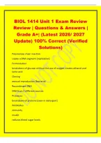 BIOL 1414 Unit 1 Exam Review&NewLine;Review &vert; Questions & Answers &vert;&NewLine;Grade A&plus;&vert; &lpar;Latest 2026&sol; 2027&NewLine;Update&rpar; 100&percnt; Correct &lpar;Verified&NewLine;Solutions&rpar;&NewLine;Polymerase chain reaction&NewLine;copies a DNA segment &lpar;replication&rpar;&NewLine;Fermentation&NewLine;breakdown of glucose without the use of ox