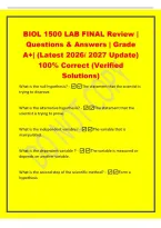 BIOL 1500 LAB FINAL Review &vert;&NewLine;Questions & Answers &vert; Grade&NewLine;A&plus;&vert; &lpar;Latest 2026&sol; 2027 Update&rpar;&NewLine;100&percnt; Correct &lpar;Verified&NewLine;Solutions&rpar;&NewLine;What is the null hypothesis&quest; -The statement that the scientist is&NewLine;trying to disprove&period;&NewLine;What is the alternative hypothesis&quest; -The