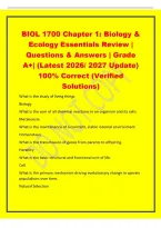 BIOL 1700 Chapter 1&colon; Biology &&NewLine;Ecology Essentials Review &vert;&NewLine;Questions & Answers &vert; Grade&NewLine;A&plus;&vert; &lpar;Latest 2026&sol; 2027 Update&rpar;&NewLine;100&percnt; Correct &lpar;Verified&NewLine;Solutions&rpar;&NewLine;What is the study of living things&NewLine;Biology&NewLine;What is the sum of all chemical reactions in an orga