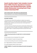 South Carolina Septic Tank Installer License Exam 2026 &vert; Practice Questions & Correct Answers with Detailed Rationales &vert; SCDES Onsite Wastewater Licensing Exam Prep &vert; Instant Download PDF
