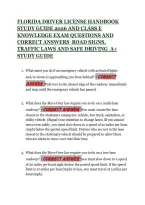 FLORIDA DRIVER LICENSE HANDBOOK STUDY GUIDE 2026 AND CLASS E KNOWLEDGE EXAM QUESTIONS AND CORRECT ANSWERS  ROAD SIGNS&comma; TRAFFIC LAWS AND SAFE DRIVING  A&plus; STUDY GUIDE&NewLine;&NewLine;