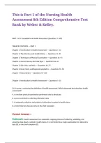 Nursing Health Assessment 8th Edition Comprehensive Test Bank by Weber and Kelley Health History Physical Examination Vital Signs Pain Assessment Head to Toe Assessment Cardiovascular Respiratory Neurological Abdominal Musculoskeletal Skin Assessment Spec