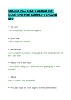 COLIBRI REAL ESTATE ACTUAL TEST&NewLine;QUESTIONS WITH COMPLETE ANSWER&NewLine;KEY&NewLine;