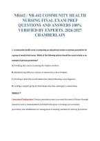 NR442 &sol; NR-442 COMMUNITY HEALTH&NewLine;NURSING FINAL EXAM PREP&NewLine;QUESTIONS AND ANSWERS 100&percnt;&NewLine;VERIFIED BY EXPERTS&period; 2026&sol;2027&NewLine;CHAMBERLAIN