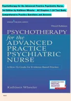 Psychotherapy for the Advanced Practice Psychiatric Nurse&comma; &NewLine;3rd Edition by Kathleen Wheeler &ndash; All Chapters 1&ndash;24 Test Bank&comma; &NewLine;Comprehensive Practice Questions and Answers 