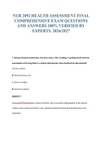 NUR 2092 HEALTH ASSESSMENT FINAL&NewLine;COMPREHENSIVE EXAM QUESTIONS&NewLine;AND ANSWERS 100&percnt; VERIFIED BY&NewLine;EXPERTS&period; 2026&sol;2027