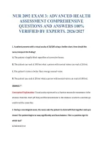 NUR 2092 EXAM 3&colon; ADVANCED HEALTH&NewLine;ASSESSMENT COMPREHENSIVE&NewLine;QUESTIONS AND ANSWERS 100&percnt;&NewLine;VERIFIED BY EXPERTS&period; 2026&sol;2027