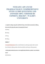 NURS 6521 ADVANCED&NewLine;PHARMACOLOGY COMPREHENSIVE&NewLine;STUDY GUIDE QUESTIONS AND&NewLine;ANSWERS 100&percnt; VERIFIED BY&NewLine;EXPERTS&period; 2026&sol;2027 &colon; WALDEN&NewLine;UNIVERSITY