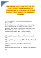 Pharmacology Week 1 Quiz NURS 180 &NewLine;West Coast University Actual Exam 2026&sol;2027 Complete Exam-Style Questions with Detailed Rationales &vert; 100&percnt; Verified &vert; Pass Guaranteed &ndash; A&plus; Graded