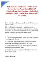 SOS Mechanic Certification &ndash; Brakes Exam Correct Answers Actual Exam 2026&sol;2027 Complete Exam-Style Questions with Detailed Rationales &vert; 100&percnt; Verified &vert; Pass Guaranteed &ndash; A&plus; Graded