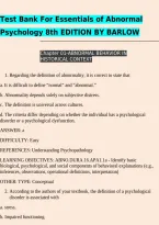Test Bank For Essentials of Abnormal &NewLine;Psychology 8th EDITION BY BARLOW 