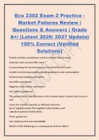 Eco 2302 Exam 2 Practice -&NewLine;Market Failures Review &vert;&NewLine;Questions & Answers &vert; Grade&NewLine;A&plus;&vert; &lpar;Latest 2026&sol; 2027 Update&rpar;&NewLine;100&percnt; Correct &lpar;Verified&NewLine;Solutions&rpar;