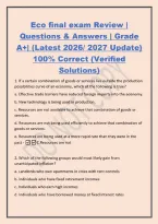 Eco final exam Review &vert;&NewLine;Questions & Answers &vert; Grade&NewLine;A&plus;&vert; &lpar;Latest 2026&sol; 2027 Update&rpar;&NewLine;100&percnt; Correct &lpar;Verified&NewLine;Solutions&rpar;&NewLine;1&period; If a certain combination of goods or services lies outside the production&NewLine;possibilities curve of an economy&comma; which of the followi