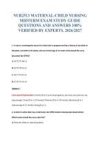 NUR2513 MATERNAL-CHILD NURSING&NewLine;MIDTERM EXAM STUDY GUIDE&NewLine;QUESTIONS AND ANSWERS 100&percnt;&NewLine;VERIFIED BY EXPERTS&period; 2026&sol;2027