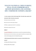 NUR 2513 MATERNAL-CHILD NURSING&NewLine;FINAL EXAM COMPREHENSIVE&NewLine;REVIEW QUESTIONS AND ANSWERS&NewLine;100&percnt; VERIFIED BY EXPERTS&period; 2026&sol;2027
