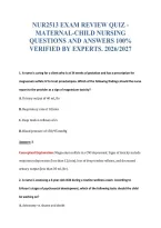 NUR2513 EXAM REVIEW QUIZ -&NewLine;MATERNAL-CHILD NURSING&NewLine;QUESTIONS AND ANSWERS 100&percnt;&NewLine;VERIFIED BY EXPERTS&period; 2026&sol;2027