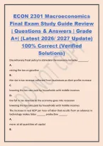 ECON 2301 Macroeconomics&NewLine;Final Exam Study Guide Review&NewLine;&vert; Questions & Answers &vert; Grade&NewLine;A&plus;&vert; &lpar;Latest 2026&sol; 2027 Update&rpar;&NewLine;100&percnt; Correct &lpar;Verified&NewLine;Solutions&rpar;&NewLine;