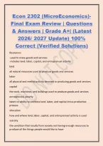 Econ 2302 &lpar;MicroEconomics&rpar;-&NewLine;Final Exam Review &vert; Questions&NewLine;& Answers &vert; Grade A&plus;&vert; &lpar;Latest&NewLine;2026&sol; 2027 Update&rpar; 100&percnt;&NewLine;Correct &lpar;Verified Solutions&rpar;&NewLine;Resources&NewLine;-used to make goods and