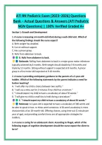 ATI RN Pediatric Exam &lpar;2023&ndash;2026&rpar; Questions &NewLine;Bank &ndash; Actual Questions & Answers &lpar;ATI Pediatric &NewLine;NGN Questions&rpar; &vert; 100&percnt; Verified Graded A&plus; 