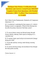  Michigan State Brakes Certification Exam Questions and Answers Actual Exam 2026&sol;2027 Complete Exam-Style Questions with Detailed Rationales &vert; 100&percnt; Verified &vert; Pass Guaranteed &ndash; A&plus; Graded