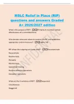 MSLC Relief in Place &lpar;RIP&rpar;&NewLine;questions and answers Graded&NewLine;A&plus; 2026&sol;2027 edition&NewLine;What is the purpose of RIP&quest; -Primarily to maintain combat&NewLine;effevtiveness of a committed force&period;&NewLine;Who decides when and where to conduct the RIP and establishes&NewLine;appropriate cont