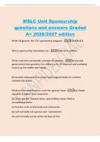 MSLC Unit Sponsorship&NewLine;questions and answers Graded&NewLine;A&plus; 2026&sol;2027 edition&NewLine;What AR governs the TAF sponsorship program -AR 600-8-8&NewLine;Who is sponsorship mandatory for - First term soldiers&NewLine;What must the commander provide the sponsor -a&rpar; provide&NewLine;government