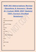 NUR 202 Abbreviations Review&NewLine;&vert; Questions & Answers &vert; Grade&NewLine;A&plus;&vert; &lpar;Latest 2026&sol; 2027 Update&rpar;&NewLine;100&percnt; Correct &lpar;Verified&NewLine;Solutions&rpar;