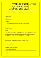 TEXES 181 EXAM &NewLine;QUESTIONS AND &NewLine;ANSWERS 2026 - 2027 