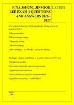 FINA 365 UNL JINSOOK &NewLine;LEE EXAM 1 QUESTIONS &NewLine;AND ANSWERS 2026 - &NewLine;2027 