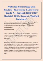 NUR 202 Cardiology Quiz&NewLine;Review &vert; Questions & Answers &vert;&NewLine;Grade A&plus;&vert; &lpar;Latest 2026&sol; 2027&NewLine;Update&rpar; 100&percnt; Correct &lpar;Verified&NewLine;Solutions&rpar;&NewLine;A client with left ventricular heart failure is taking digoxin 0&period;25 mg daily&period;&NewLine;What changes does the nurse expect to find if