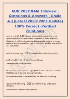 NUR 202 EXAM 1 Review &vert;&NewLine;Questions & Answers &vert; Grade&NewLine;A&plus;&vert; &lpar;Latest 2026&sol; 2027 Update&rpar;&NewLine;100&percnt; Correct &lpar;Verified&NewLine;Solutions&rpar;&NewLine;what is nursing&quest; -Nursing is the protection&comma; promotion&comma; and&NewLine;optimization of health and abilities&comma; prevention of illness and injury&comma;