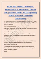 NUR 202 week 3 Review &vert;&NewLine;Questions & Answers &vert; Grade&NewLine;A&plus;&vert; &lpar;Latest 2026&sol; 2027 Update&rpar;&NewLine;100&percnt; Correct &lpar;Verified&NewLine;Solutions&rpar;&NewLine;A primipara client gave birth vaginally to a healthy newborn girl 12 hours&NewLine;ago&period; The nurse palpates the client's fundus&period; Which fin