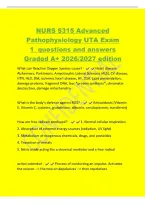 NURS 5315 Advanced&NewLine;Pathophysiology UTA Exam&NewLine;1 questions and answers&NewLine;Graded A&plus; 2026&sol;2027 edition&NewLine;What can Reactive Oxygen Species cause&quest; - Heart disease&comma;&NewLine;Alzheimers&comma; Parkinsons&comma; Amyotrophic Lateral Sclerosis &lpar;ALS&rpar;&comma; CV disease&comma;&NewLine;HTN&comma; HLD&comma; DM&comma; ischemic 
