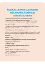 NURS 5315 Exam 2 questions&NewLine;and answers Graded A&plus;&NewLine;2026&sol;2027 edition&NewLine;What is the normal function of T-lymphocyte's &lpar;T-cells&rpar;&NewLine;~responsible for cell-mediated immunity&sol;response&NewLine;~Named for expression of antigen "cluster of differentiation &lpar;CD
