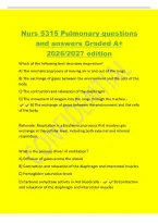 Nurs 5315 Pulmonary questions&NewLine;and answers Graded A&plus;&NewLine;2026&sol;2027 edition&NewLine;Which of the following best describes respiration&quest;&NewLine;A&rpar; The mechanical process of moving air in and out of the lungs&NewLine;B&rpar; The exchange of gases between the environment and the cells of