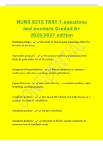 NURS 5315 TEST 1 questions&NewLine;and answers Graded A&plus;&NewLine;2026&sol;2027 edition&NewLine;PAthophysiology - the study of how disease processes affect the&NewLine;function of the body&NewLine;hydrostatic pressure - the pressure within a blood vessel that&NewLine;tends to push water out of the ves