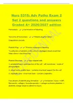 Nurs 5315&colon; Adv Patho Exam 2&NewLine;Set 2 questions and answers&NewLine;Graded A&plus; 2026&sol;2027 edition&NewLine;Hemostasis - termination of bleeding&NewLine;Two arms of hemostasis - Platelet plug formation&NewLine;Coagulation cascade&NewLine;Platelet Plug - &ast;Primary response to bleeding&NewLine;&ast;a collectio