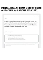 MENTAL HEALTH EXAM 1 STUDY GUIDE & PRACTICE QUESTIONS 2026&sol;2027