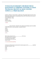 TCOLE EXAM 2026&sol;2027 &vert; 200 HIGH-YIELD QUESTIONS & VERIFIED ANSWERS &vert; LATEST TESTBANK &vert; RECENT & MOST TESTED TOPICS &vert; A&plus; PREPARATION