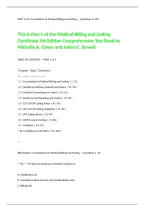 Medical Billing and Coding Certificate 5th Edition Comprehensive Test Bank by Michelle A&period; Green and JoAnn C&period; Rowell Medical Terminology Coding Guidelines Billing Procedures Insurance Claims Reimbursement Healthcare Documentation and Certification Exam Pre