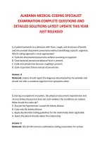 ALABAMA MEDICAL CODING SPECIALIST &NewLine;EXAMINATION COMPLETE QUESTIONS AND &NewLine;DETAILED SOLUTIONS LATEST UPDATE THIS YEAR &NewLine;JUST RELEASED 