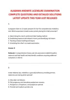 ALABAMA MIDWIFE LICENSURE EXAMINATION &NewLine;COMPLETE QUESTIONS AND DETAILED SOLUTIONS &NewLine;LATEST UPDATE THIS YEAR JUST RELEASED 