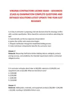 VIRGINIA CONTRACTORS LICENSE EXAM &ndash; ADVANCED &NewLine;&lpar;CLASS A&rpar; EXAMINATION COMPLETE QUESTIONS AND &NewLine;DETAILED SOLUTIONS LATEST UPDATE THIS YEAR JUST &NewLine;RELEASED
