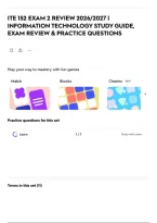 ITE 152 EXAM 2 REVIEW 2026&sol;2027 &vert; INFORMATION TECHNOLOGY STUDY GUIDE&comma; EXAM REVIEW & PRACTICE QUESTIONS