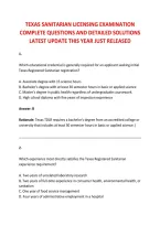 TEXAS SANITARIAN LICENSING EXAMINATION &NewLine;COMPLETE QUESTIONS AND DETAILED SOLUTIONS &NewLine;LATEST UPDATE THIS YEAR JUST RELEASED 